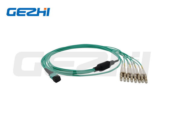 MPO aan LC 8/12 Vezels OM3 50/125 Kabel van de het Koorddoorbraak van Multimode Vezel de Optische Flard